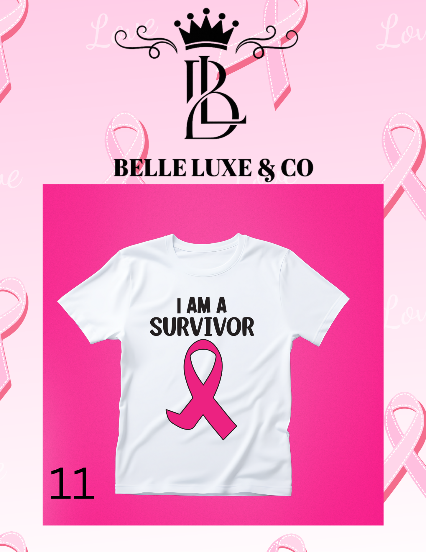 “October is Breast Cancer Awareness Month 💖 Shop our 57 exclusive tees & wear your support proudly! 🎀 #ThinkPink #BelleLuxeAndCo”