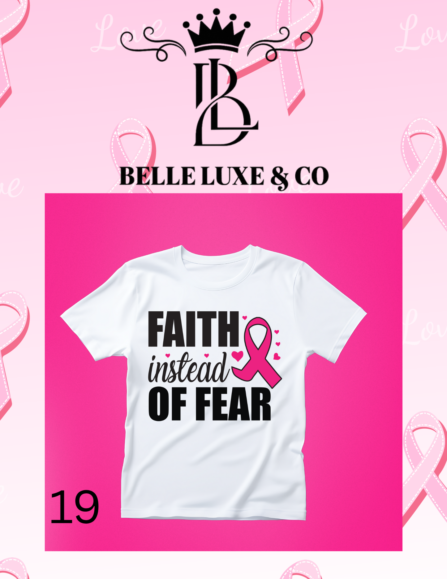 “October is Breast Cancer Awareness Month 💖 Shop our 57 exclusive tees & wear your support proudly! 🎀 #ThinkPink #BelleLuxeAndCo”