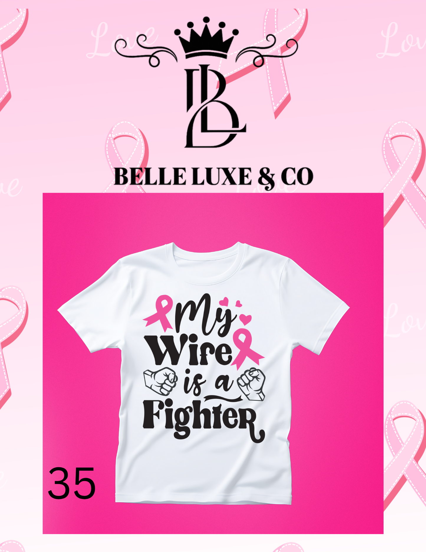 “October is Breast Cancer Awareness Month 💖 Shop our 57 exclusive tees & wear your support proudly! 🎀 #ThinkPink #BelleLuxeAndCo”