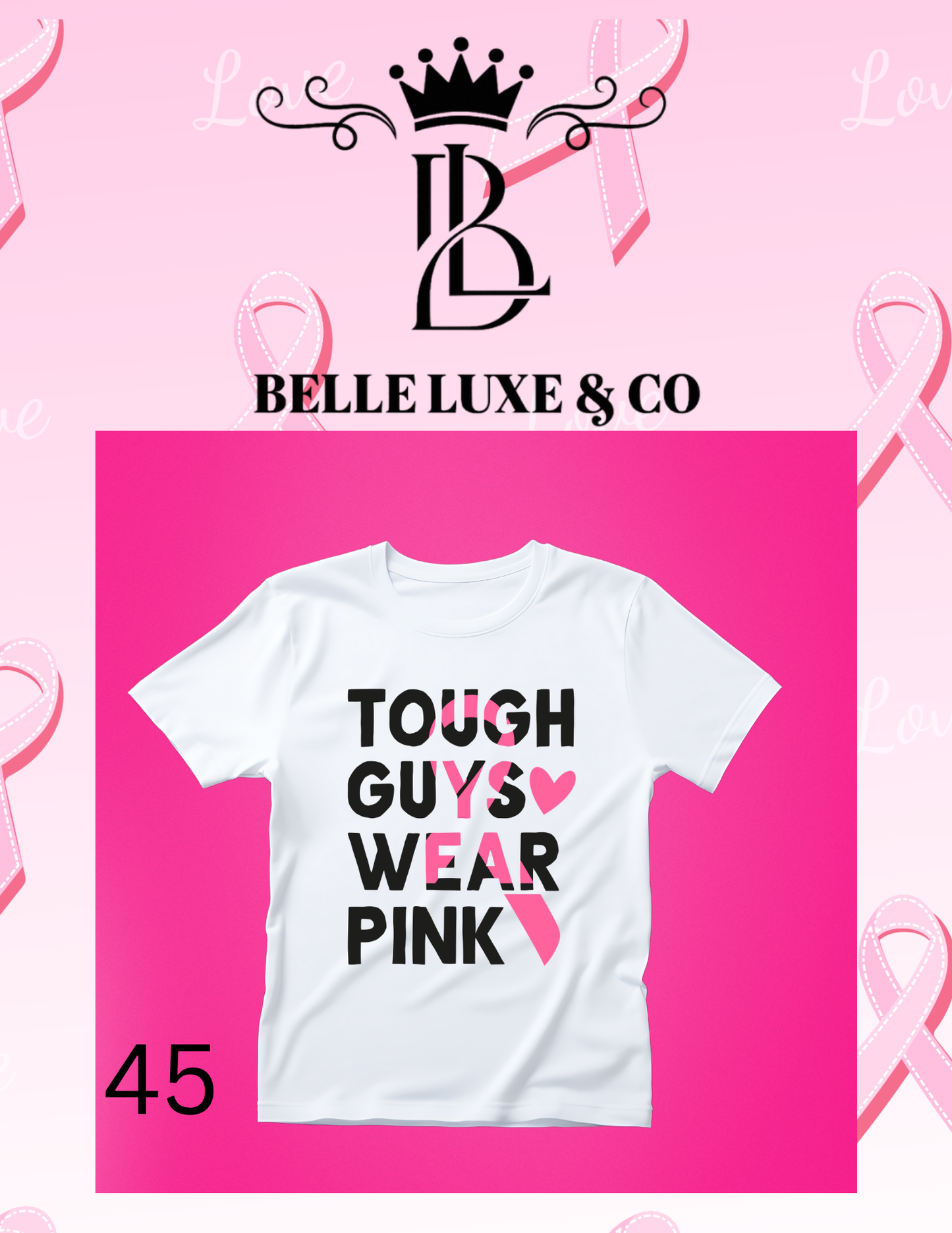 “October is Breast Cancer Awareness Month 💖 Shop our 57 exclusive tees & wear your support proudly! 🎀 #ThinkPink #BelleLuxeAndCo”
