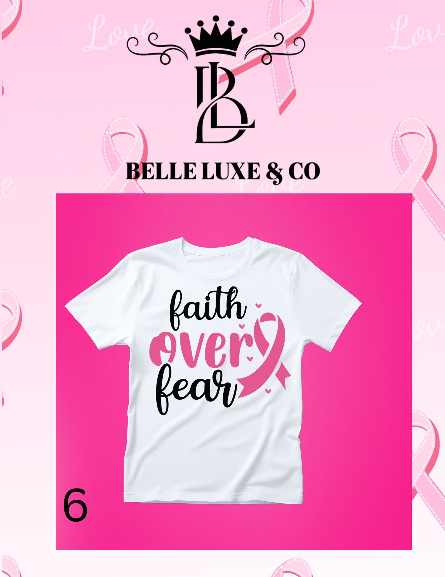 “October is Breast Cancer Awareness Month 💖 Shop our 57 exclusive tees & wear your support proudly! 🎀 #ThinkPink #BelleLuxeAndCo”