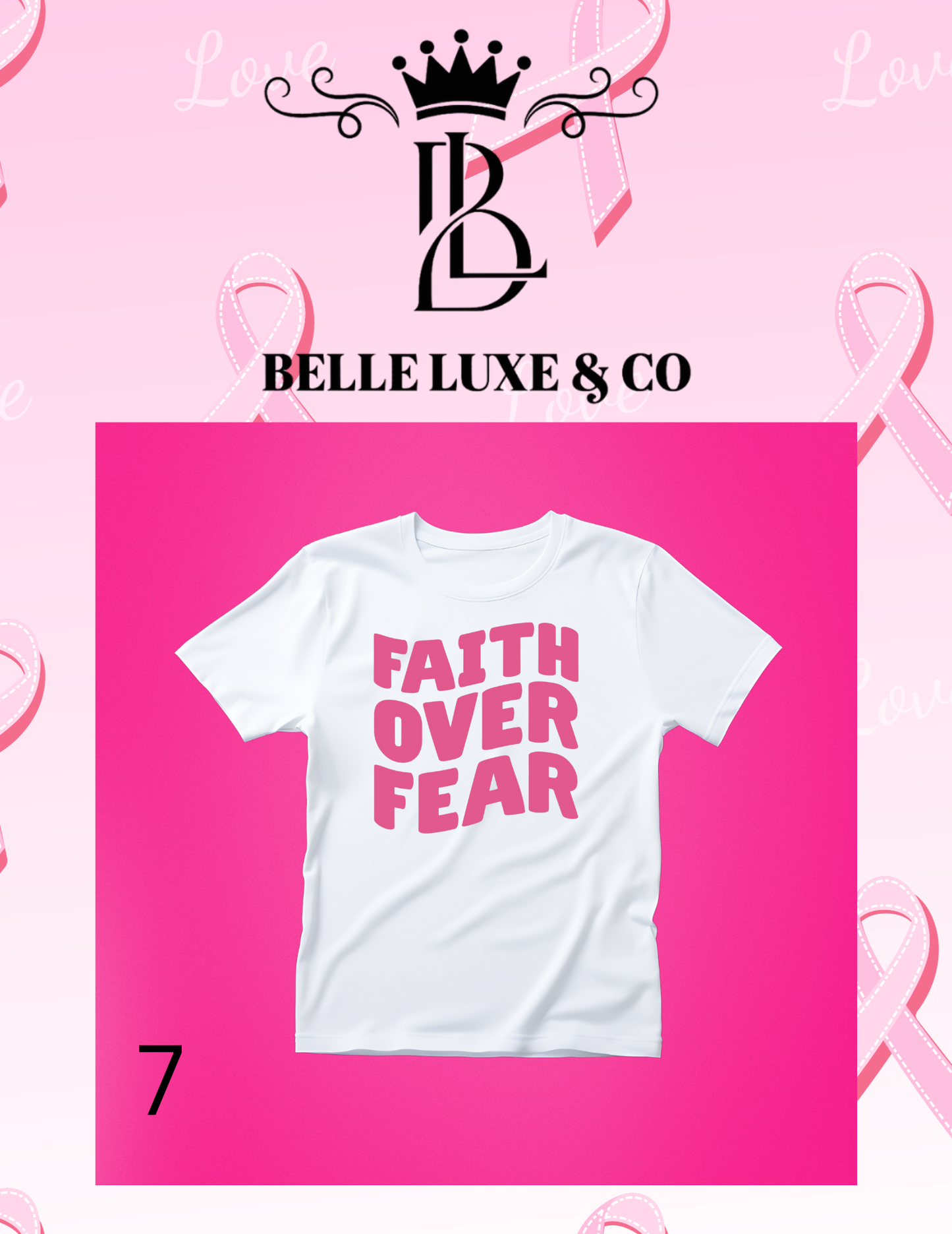 “October is Breast Cancer Awareness Month 💖 Shop our 57 exclusive tees & wear your support proudly! 🎀 #ThinkPink #BelleLuxeAndCo”