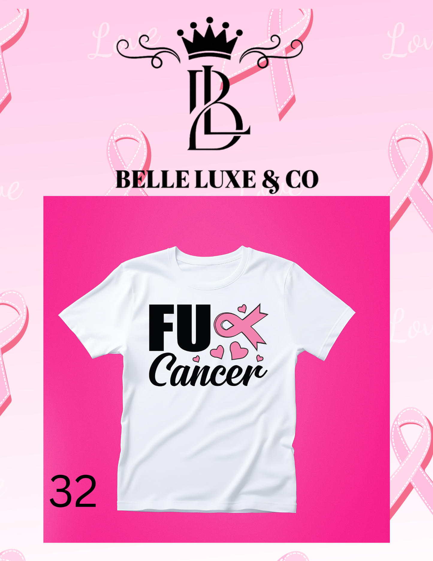 “October is Breast Cancer Awareness Month 💖 Shop our 57 exclusive tees & wear your support proudly! 🎀 #ThinkPink #BelleLuxeAndCo”