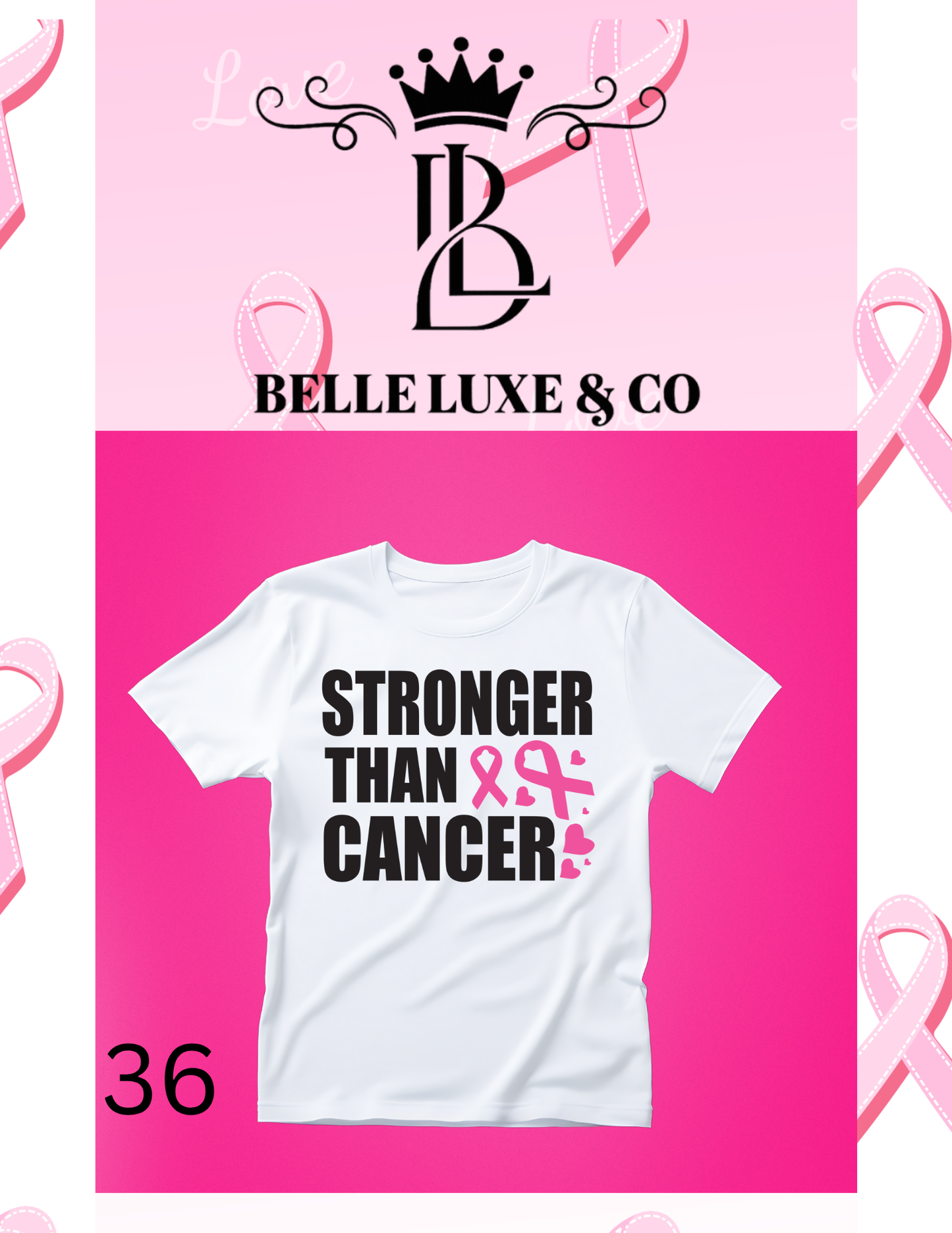 “October is Breast Cancer Awareness Month 💖 Shop our 57 exclusive tees & wear your support proudly! 🎀 #ThinkPink #BelleLuxeAndCo”