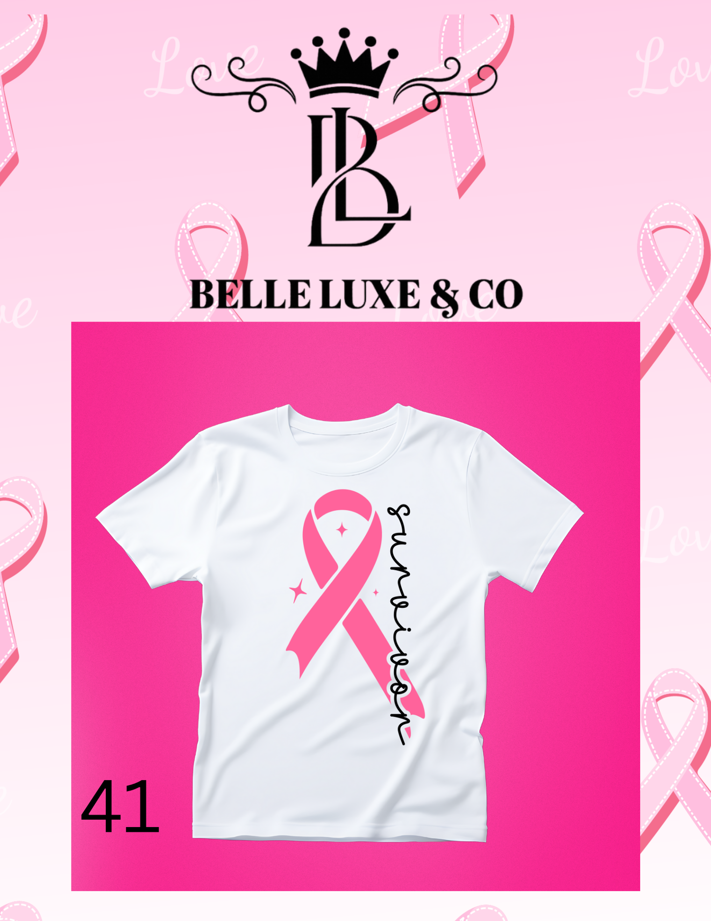 “October is Breast Cancer Awareness Month 💖 Shop our 57 exclusive tees & wear your support proudly! 🎀 #ThinkPink #BelleLuxeAndCo”