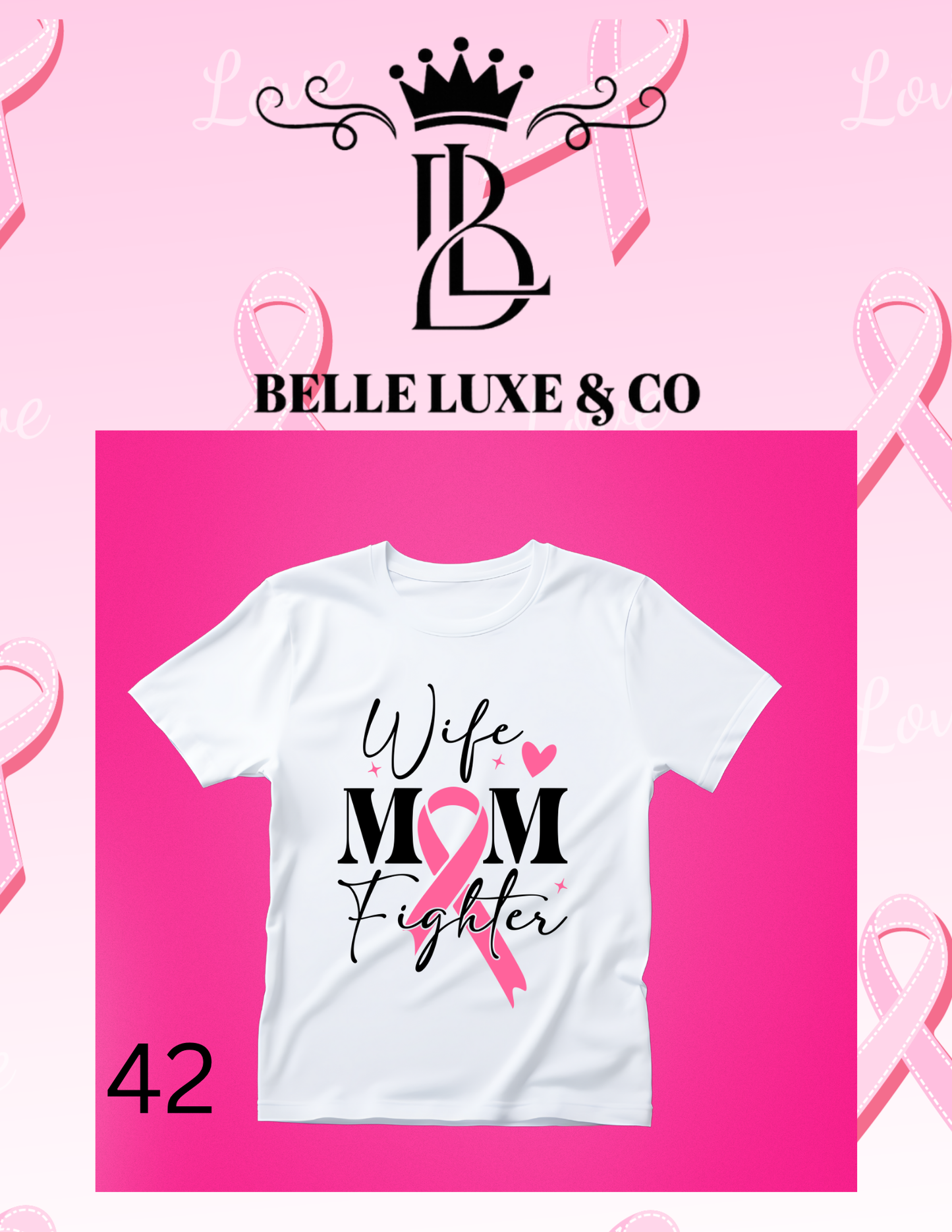 “October is Breast Cancer Awareness Month 💖 Shop our 57 exclusive tees & wear your support proudly! 🎀 #ThinkPink #BelleLuxeAndCo”