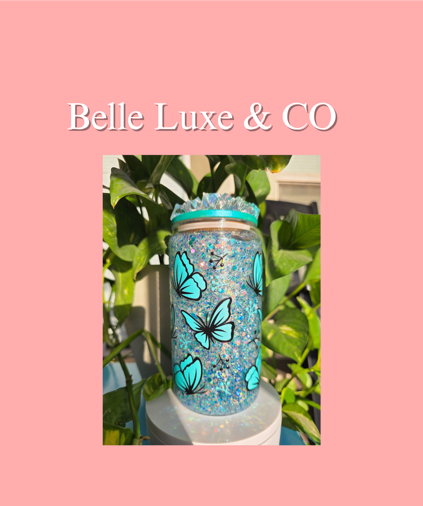 Crystal Butterflies 160z snow globe tumbler