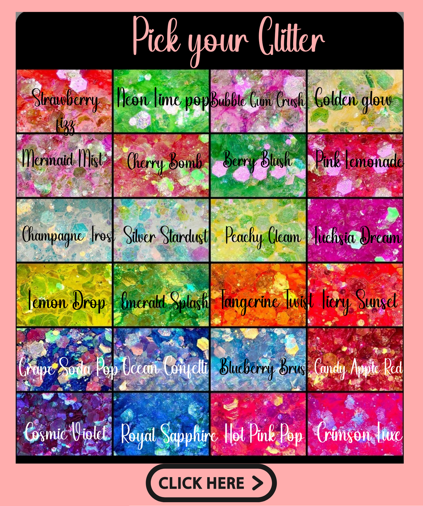 Step 3: Choose Your Glitter Colors or Custom Text