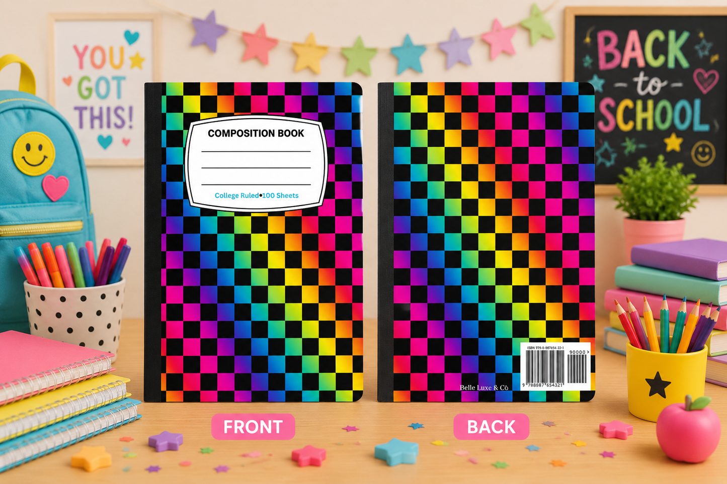 Composition Notebook 30 (Checker Rainbow)
