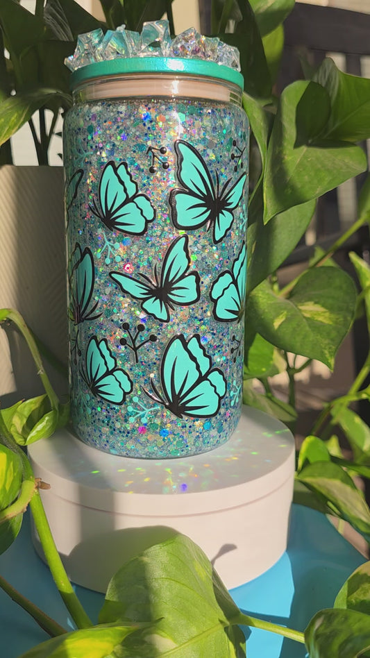 Crystal Butterflies 160z snow globe tumbler